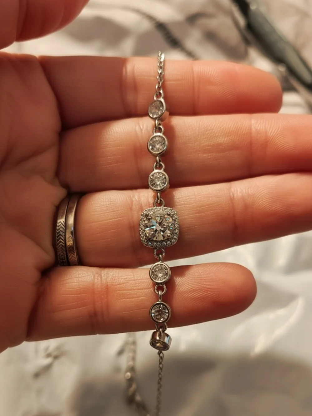 GIA Certified Moissanite Sterling Silver  Tone Crystal Halo Bracelet